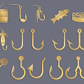 Assorted Fishing Tools With Hooks Bait Bucket Fish Landing Net And Canned Fish