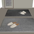 White Slippers with Beige Inner Lining Resting on Gray Gradient Textured Mats 3d model