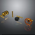 Car Mechanical Parts Including Golden Valves Red Handles And Black Components