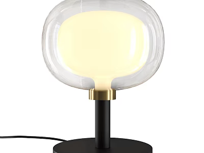 Modern Table Lamp With Transparent Lampshade Warm Yellow Light Black Base And Golden Accents 3d model