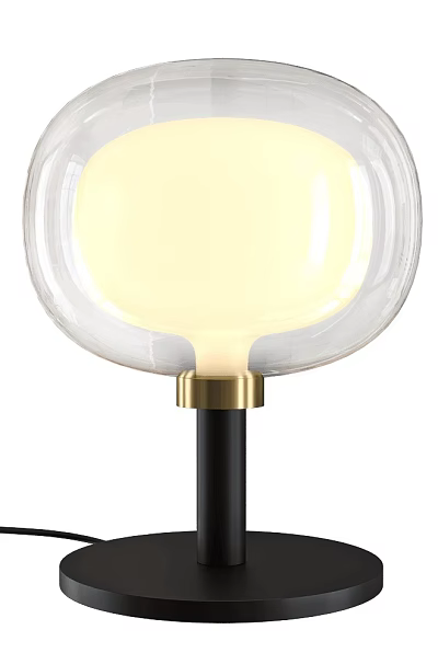 Modern Table Lamp With Transparent Lampshade Warm Yellow Light Black Base And Golden Accents 3d model
