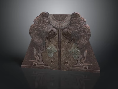 Ancient Symmetric Carved Artifact With Mythical Animal Motifs And Pedestal 3d model