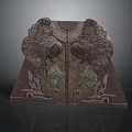 Ancient Symmetric Carved Artifact With Mythical Animal Motifs And Pedestal