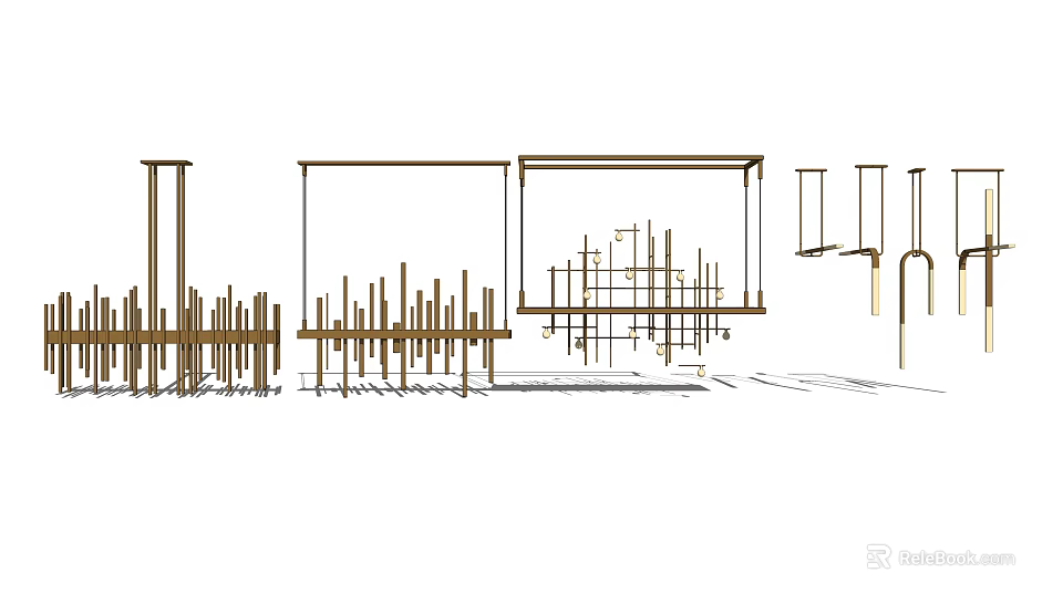 Modern Chandeliers With Linear Metal Structure And Geometric Design For Home Decor 3d model 