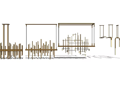 Modern Chandeliers With Linear Metal Structure And Geometric Design For Home Decor 3d model