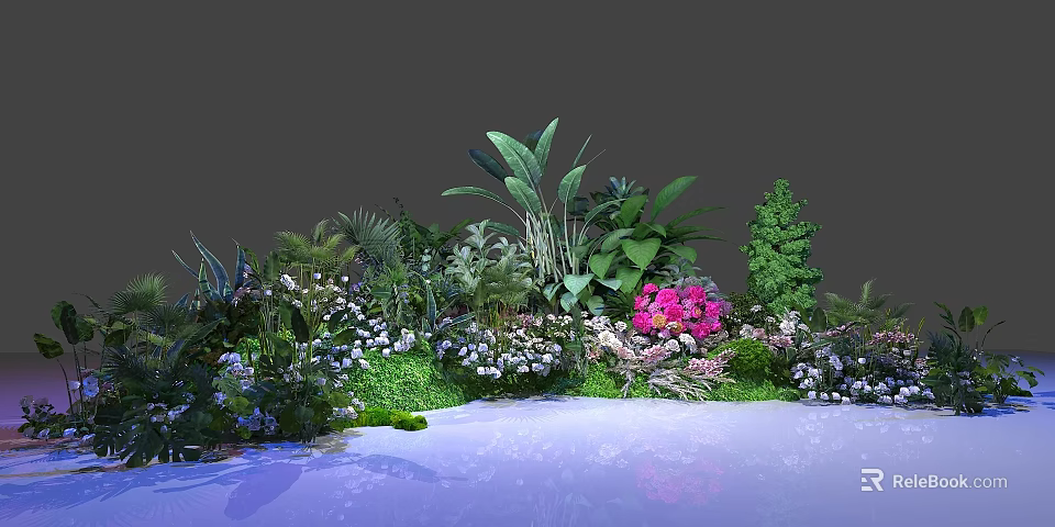 Lush Botanical Arrangement With Green Foliage Pink Blooms And White Flowers 3d model 
