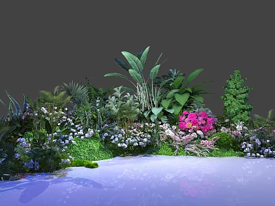 Lush Botanical Arrangement With Green Foliage Pink Blooms And White Flowers 3d model