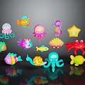 Colorful Cartoon Marine Creature Characters With Octopus Fish Seahorse Starfish And Crab