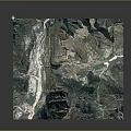 3D Garden Landscape Terrain Model With Mountain Slopes Green Vegetation And Rivers