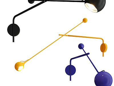 Modern Wall Lamps With Black Yellow Blue Curved Metal Arm And Round Base Design 3d model