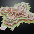 Ancient Architecture Model With Symmetrical Layout Intricate Stone Structures And Multi Level Platforms