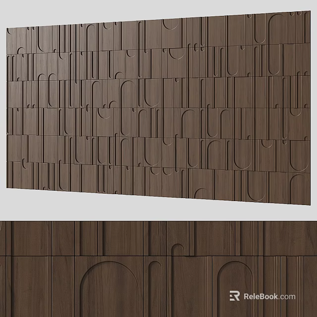 Modern Wooden Background Wall With 3D Geometric Carved Patterns And Natural Wood Texture 3d model 