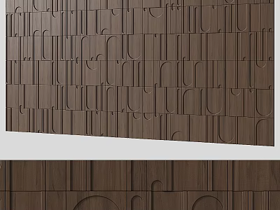 Modern Wooden Background Wall With 3D Geometric Carved Patterns And Natural Wood Texture 3d model
