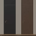 Dark Gray And Wooden Texture Brown Doors With Golden Handles In Modern Interior