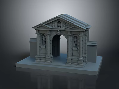 Scenic Classical Architectural Model With Archway Sculptures Pediment And Detailed Structure 3d model