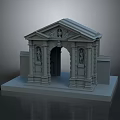 Scenic Classical Architectural Model With Archway Sculptures Pediment And Detailed Structure