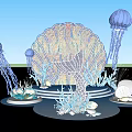 Marine Themed Decorative Display With Blue Jellyfish Shell Coral And Stones
