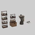 Wooden Bathroom Storage Shelves With Towels Toiletries And Wicker Basket