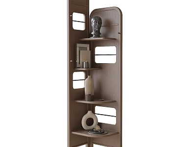 Modern Home Living Room Wooden Shelving Unit With Open Shelves And Decor Items 3d model