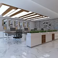 Modern Public Office Space Interior With Workstations Green Plants And Large Windows 3d model