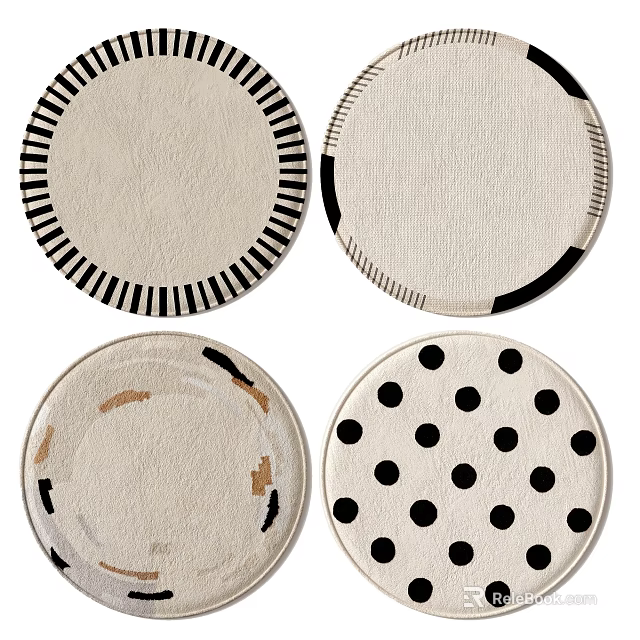 Four Round Area Rugs With Diverse Patterns 3d model 