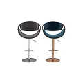 Modern Blue Grey Velvet Wooden Bar Stools with Curved Backrest Armrests