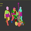 Construction Workers In Yellow Safety Vests Pushing Surveying Equipment With White Hard Hats