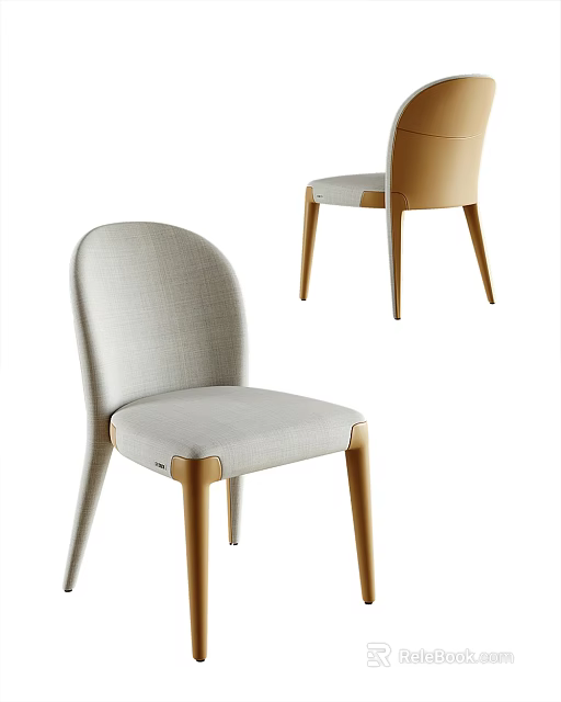 Modern Dining Chair With Light Gray Linen Upholstery And Gold Metal Legs Design 3d model 