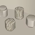 Modern Light Gray Stools With Line Patterns And Different Shapes Design 3d model