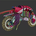 Futuristic Red Storm Motorcycle With Sleek Mechanical Design And Exhaust Pipes