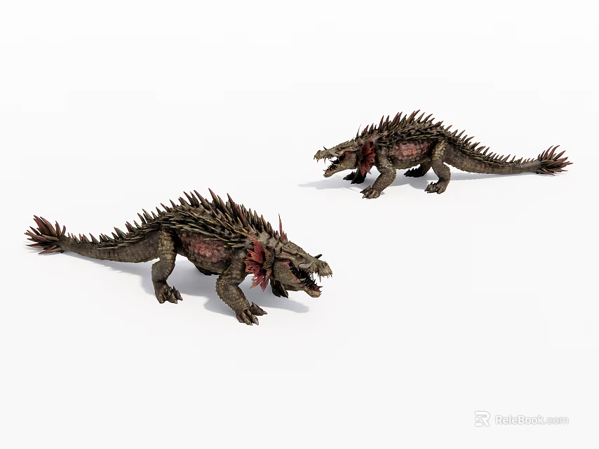 Realistic Spiked Dinosaur Toy Models With Red Accents And Detailed Design 3d model 
