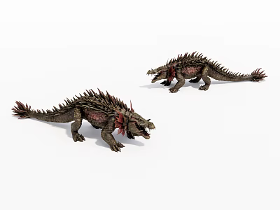Realistic Spiked Dinosaur Toy Models With Red Accents And Detailed Design 3d model