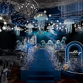 Elegant Blue Banquet Hall With Chandeliers Star Decorations Jellyfish Wedding Arch And White Florals