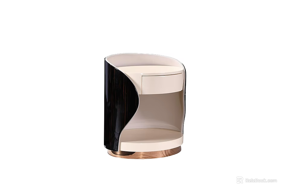 Elegant Modern Bedside Table With White Black Design And Golden Base Drawer 3d model 