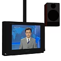 SONY Television Screen Showing News Broadcaster With World Map Background And Black Speaker