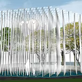 Modern Garden Sculpture Installation With Metal Poles Mist Effect And Outdoor Lighting