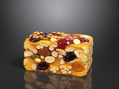 Amber Colored Nut And Dried Fruit Pastry Block With Mixed Nuts Raisins And Seeds 3d model