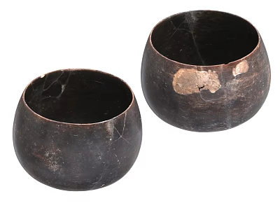 Pair of Dark Colored Vintage Ceramic Vessels with Cracked Worn and Chipped Exteriors 3d model