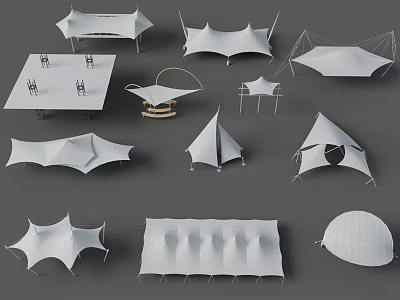 Tensile Membrane Structure Components With Canopy Tent Frame And Curved Panels 3d model