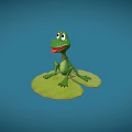 Cute Green Frog Sitting On Lily Pad With Blue Background