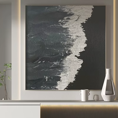 Black And White Abstract Painting With Textured Brush Strokes For Modern Interior Wall Decor 3d model