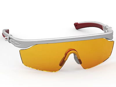 Safety Protective Eyewear With Silver Frame Red Temples And Yellow Lenses 3d model