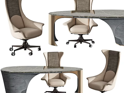 Elegant Modern Office Desk With Marble Top And Stylish Rolling Chairs 3d model