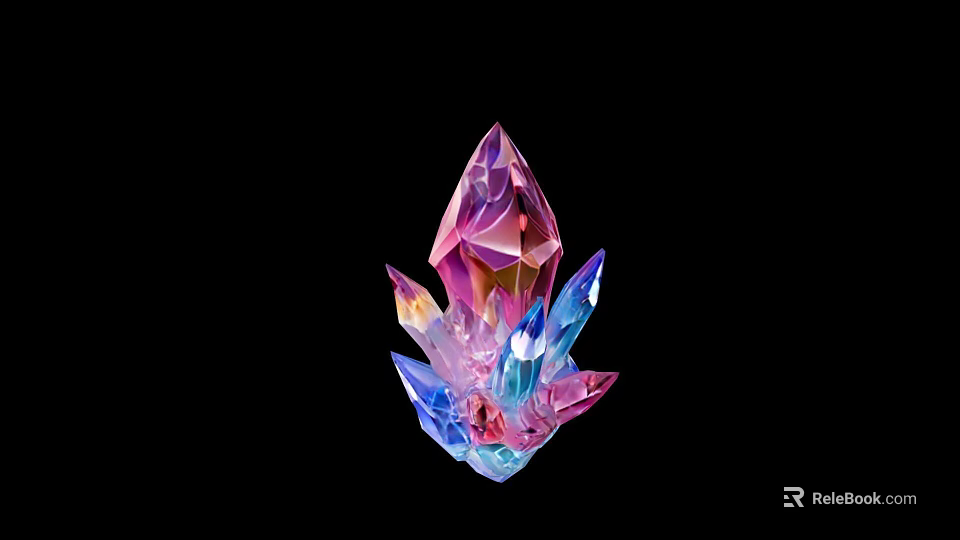 Colorful Polyhedral Crystal With Vibrant Pink Blue And Purple Facets On Black Background 3d model 