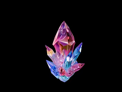 Colorful Polyhedral Crystal With Vibrant Pink Blue And Purple Facets On Black Background 3d model