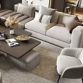 Modern Living Room Sofa and Coffee Table Set with Armchairs Ottoman Stools and Area Rug