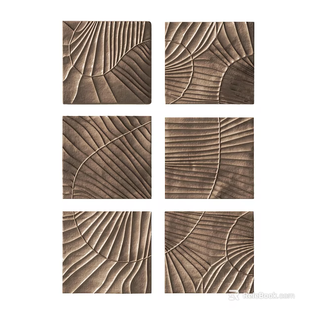 Decorative Bronze Wall Decor With Intricate Leaf Pattern Six Panels 3d model
