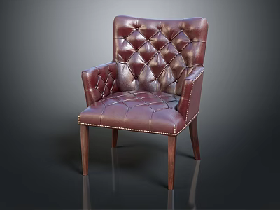 Elegant Single Sofa With Diamond Tufted Leather Armrest And Wooden Legs 3d model