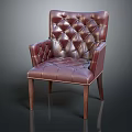 Elegant Single Sofa With Diamond Tufted Leather Armrest And Wooden Legs