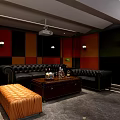 Modern Home Theater Interior With Large Projection Screen Starry Sky Backdrop And Cozy Sofa 3d model